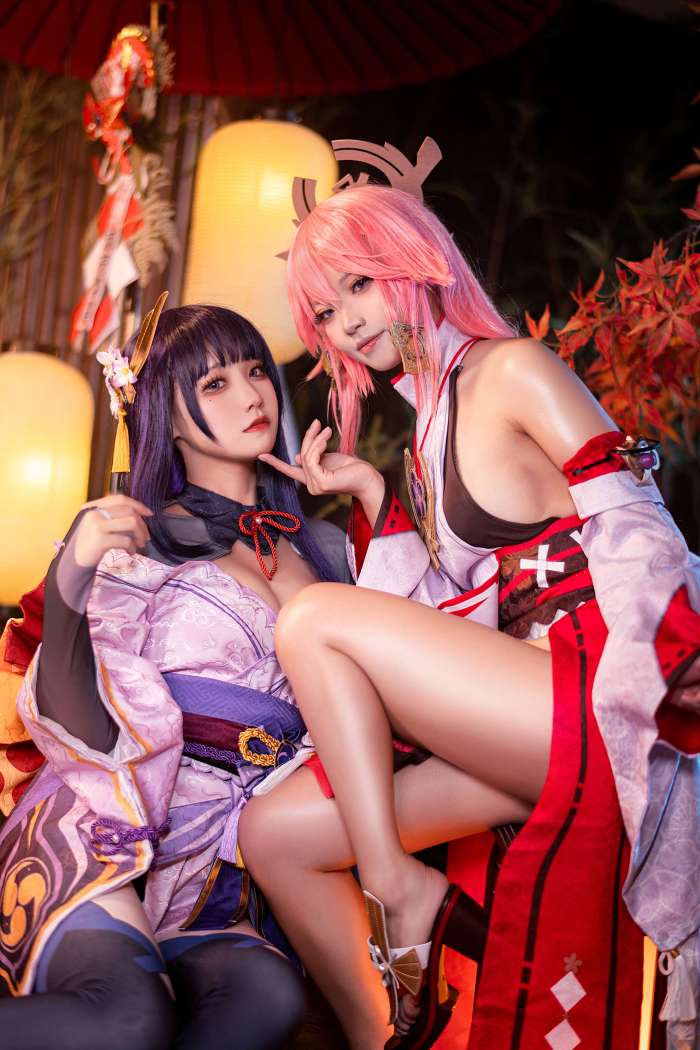 伊喵君_Nya&JingSan – 《原神-鸣神双人》 八重&雷神 双倍快乐 [57P-325M]